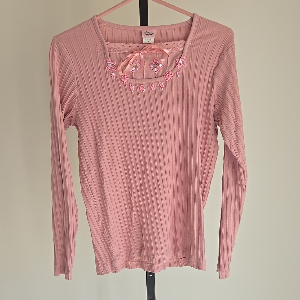 Adrian Dilafield Coquette Pink Floral Handbeaded Long Sleeve Size: Large